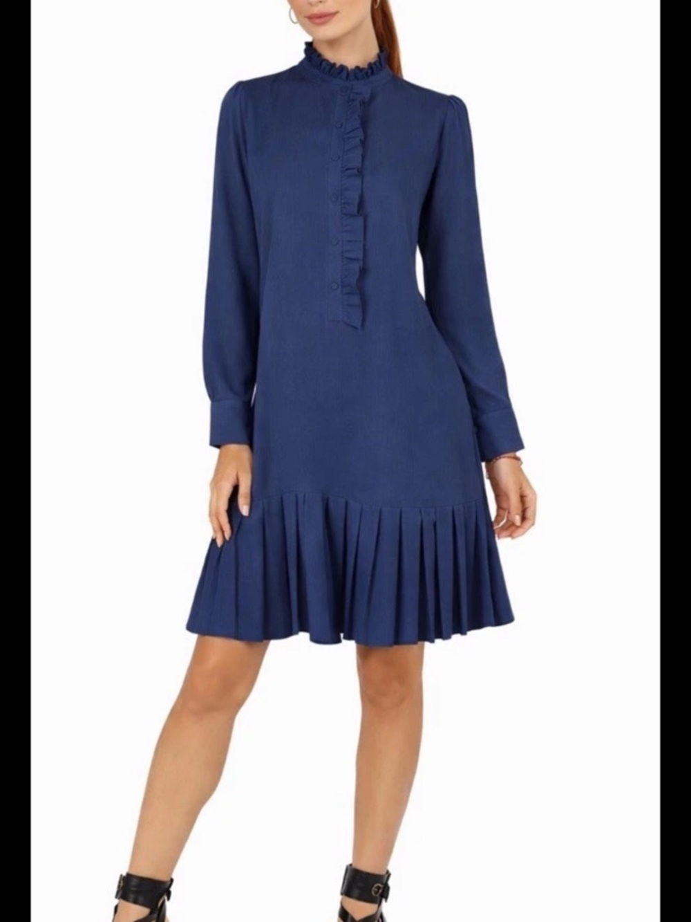 Cynthia Rowley Navy Ruffle Dress Pleated Hem Size M